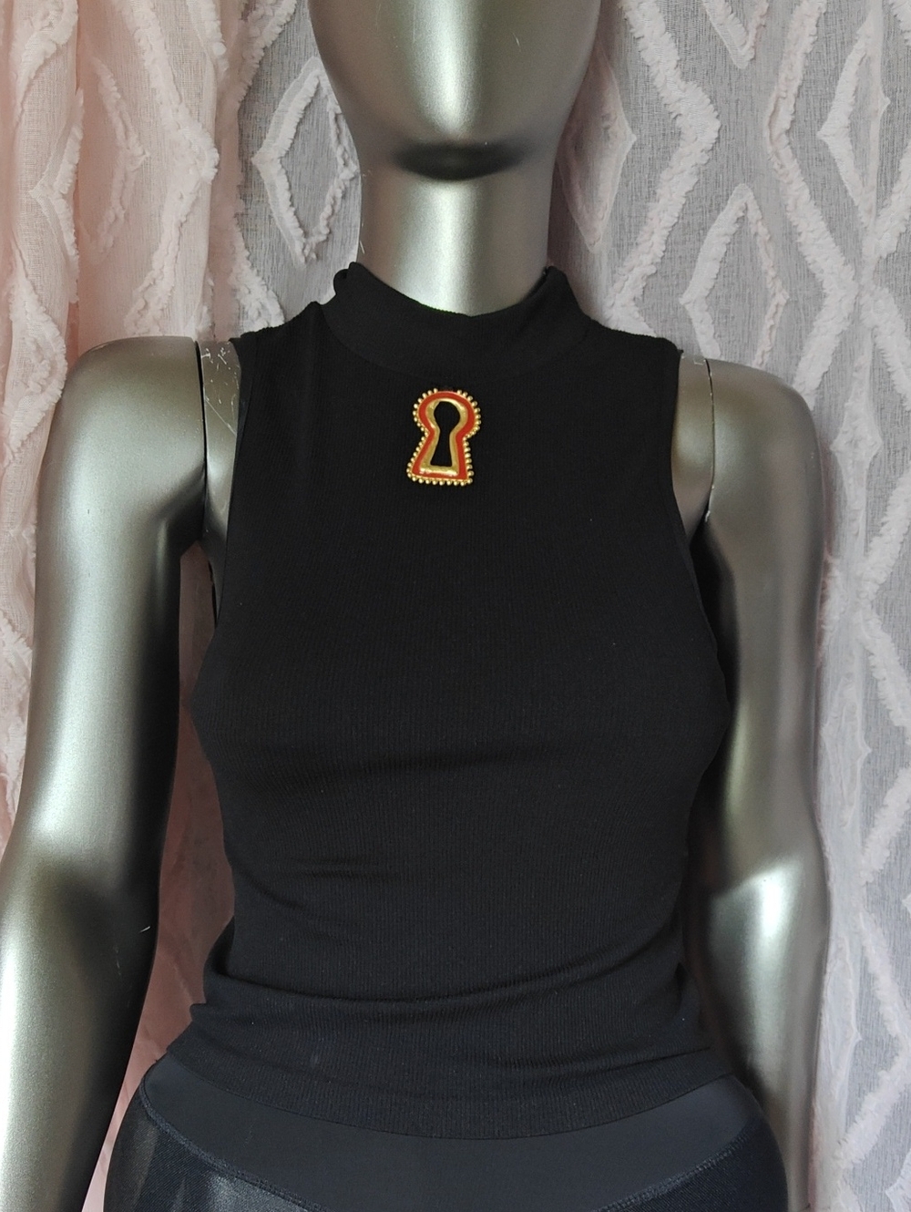 Black Sleeveless Mock Neck Ribbed Tank Top